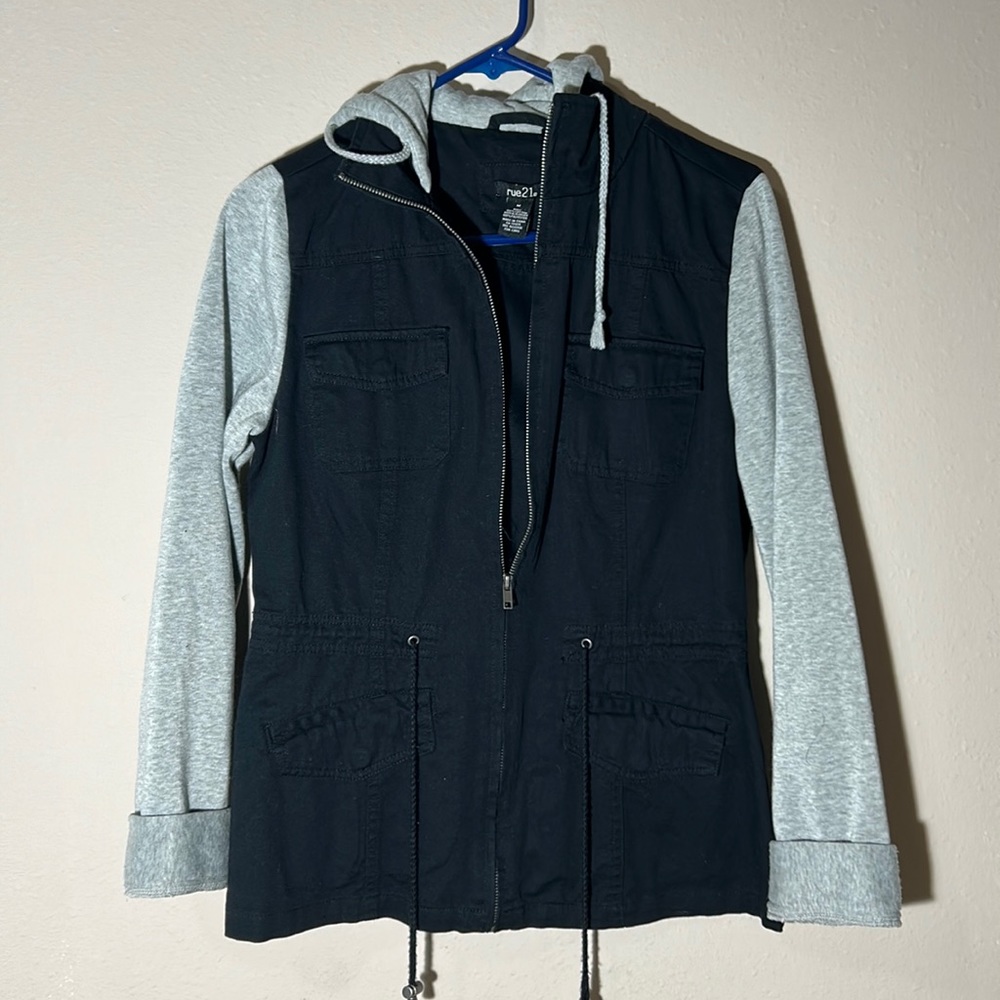 Rue 21 Black and Grey Sweater with hoodie.